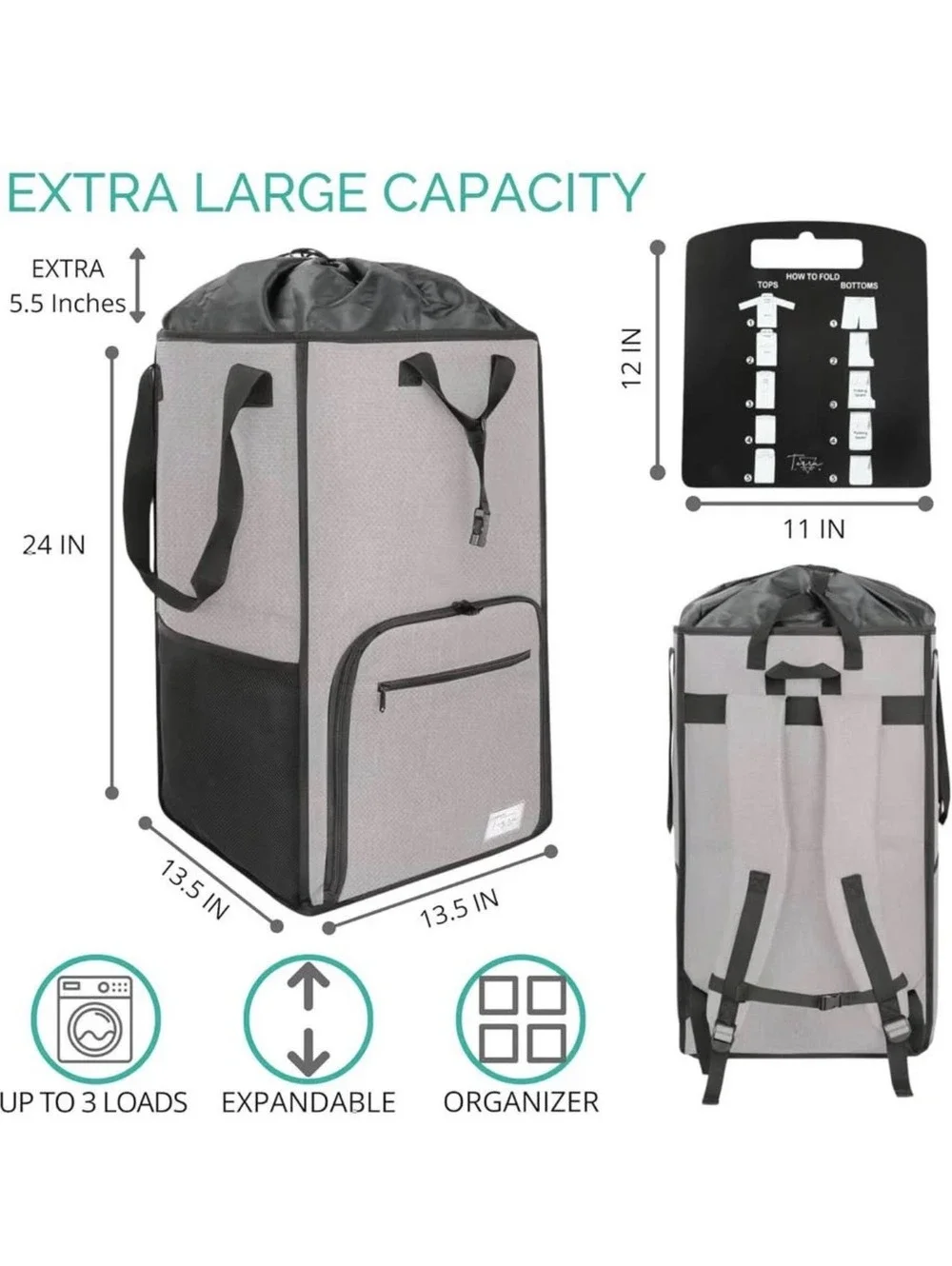 Terra Home Extra Large 2-in-1 Laundry Backpack Hamper